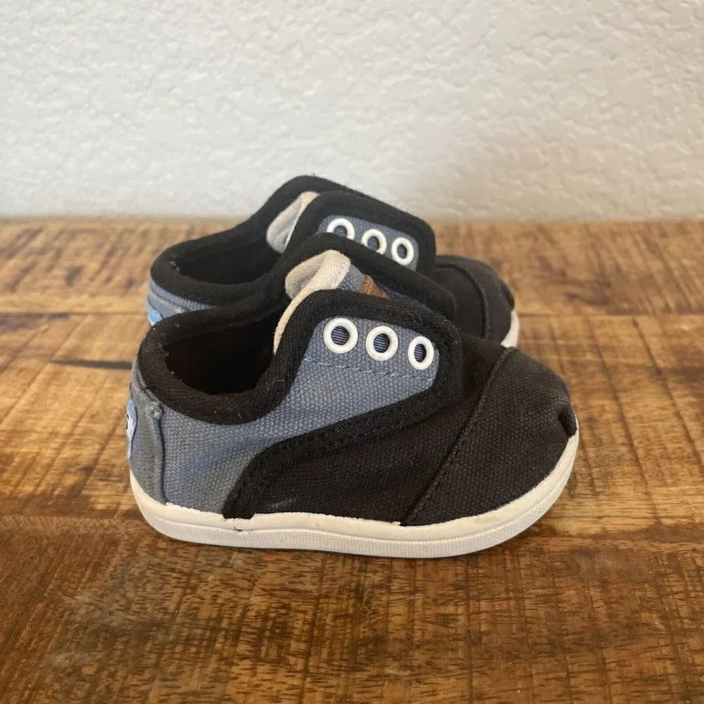 Toms Infant Baby T3 3 Black Blue Black Canvas Shoes Sneakers Toddler Slip On